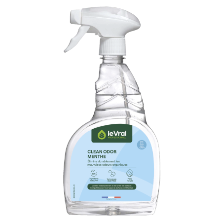 Le Vrai Professionnel Clean Odor Menthe - Odorisant enzymatique parfum Menthe Eucalyptus - Flacon de 750ml