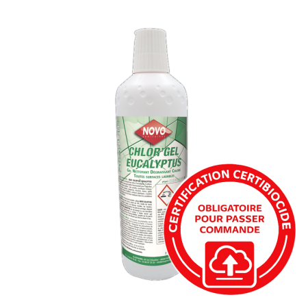 Gel nettoyant dégraissant surfaces sanitaires chloré - Flacon 1L