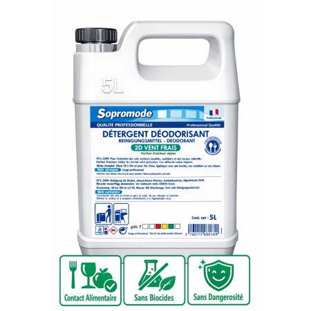 Détergent désodorisant contact alimentaire Parfum Vent Frais - Bidon de 5L