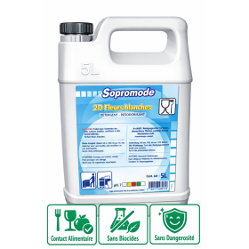 Détergent désodorisant contact alimentaire Parfum Fleurs Blanches - Bidon de 5L