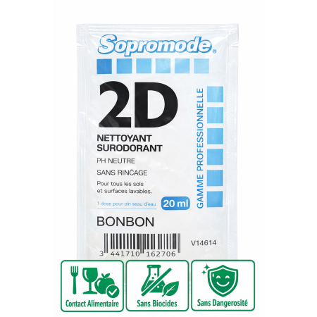 Détergent désodorisant contact alimentaire Parfum Bonbon - 250 Dosettes 20ml